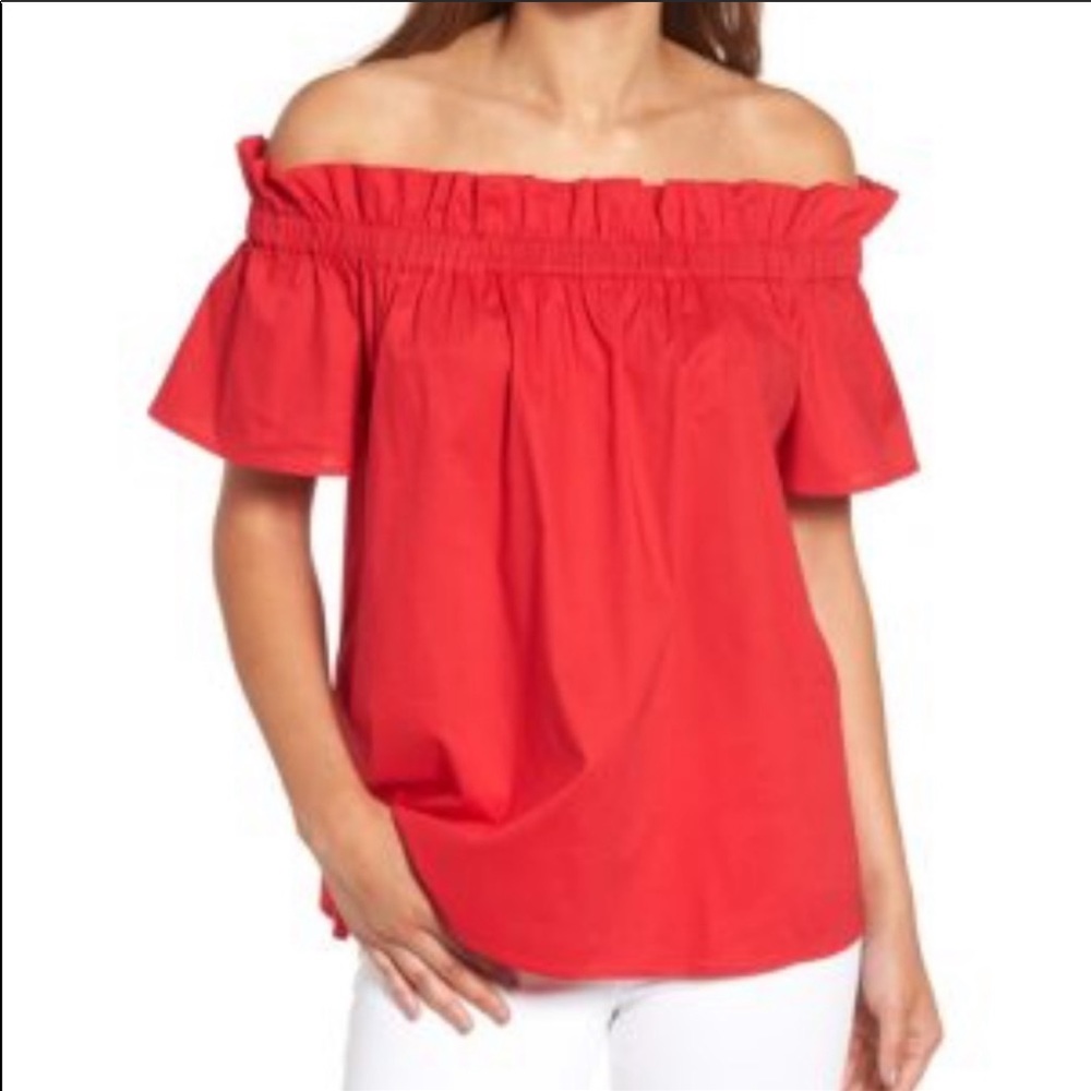 Red off the shoulder blouse
